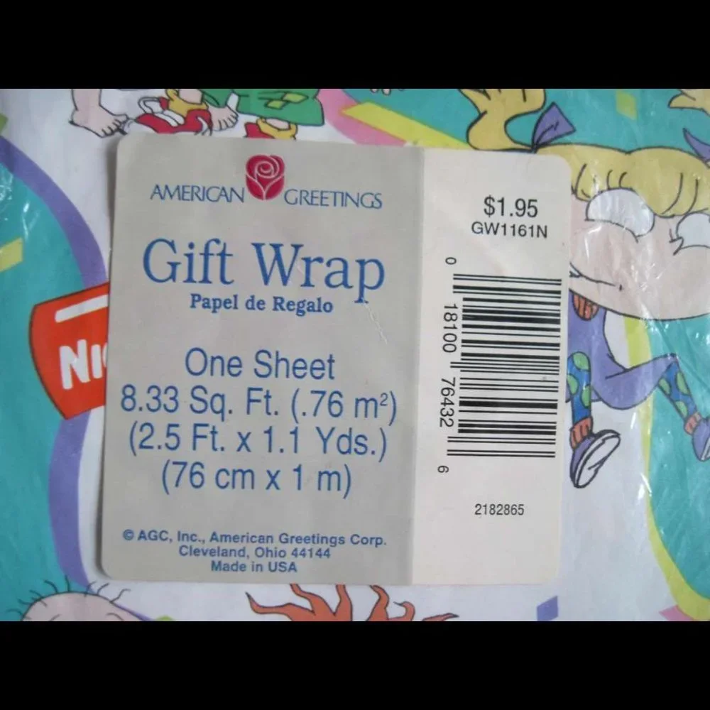 1 Rugrats 8.33 Sq Ft Sheet Gift Wrap White American Greetings Tommy Chucky Spike
